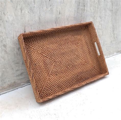 Large Rattan Tray Natural Tray Serving Tray Wicker Boho Serving Tray