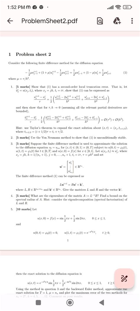 Consider The Following Finite Difference Method For Chegg