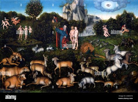 The Garden Of Eden By Lucas Cranach The Elder 1472 1553 1530 Stock