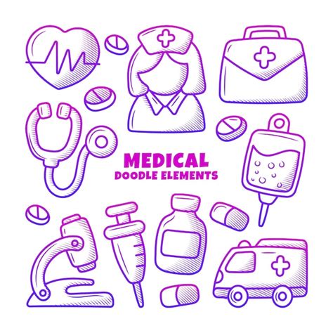 Premium Vector Medicine Doodle Element Set With Hand Drawn Outline Style