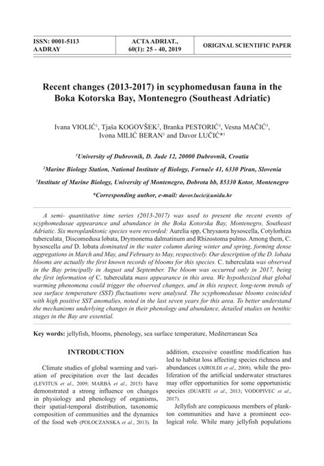 PDF Recent Changes 2013 2017 In Scyphomedusan Fauna In The Boka