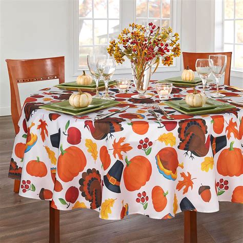 Amazon Lushvida Fall Tablecloth Round Tablecloth Pumpkin Turkey