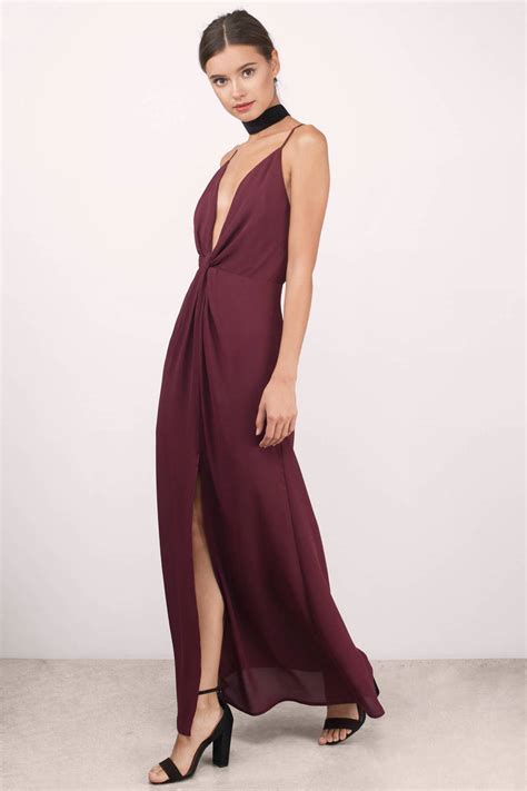 Cute Wine Dress Front Slit Dress Cross Back Dress 44 Tobi Us