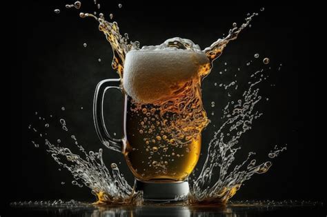 Premium Photo | Beer splash on a glass on a dark background