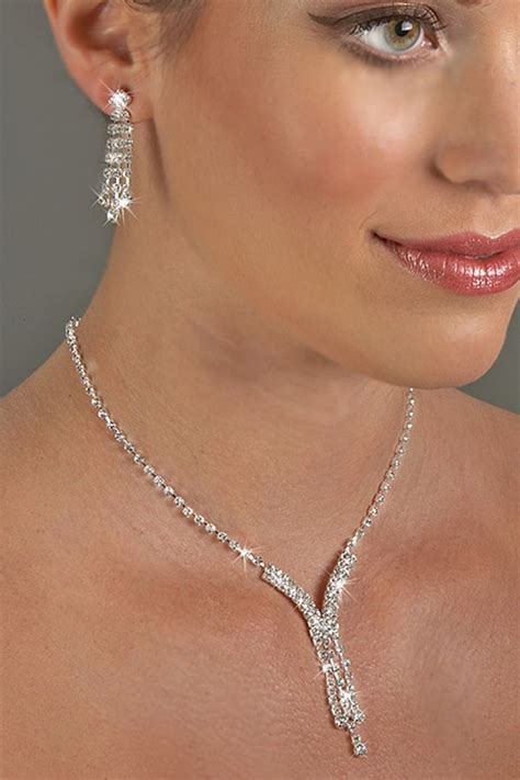 3 Drop Crystal Rhinestone Bridesmaid Necklace Set Rhinestone Jewelry