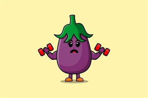 Premium Vector Cute Cartoon Eggplant Character Is Fitness With