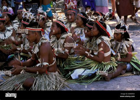 Oceania, Fanning Island, Kiribati. Residents in traditional costumes ...