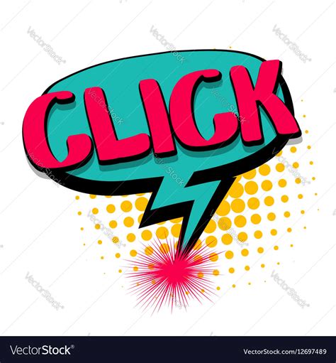 Comic Text Speech Bubble Click Button Royalty Free Vector