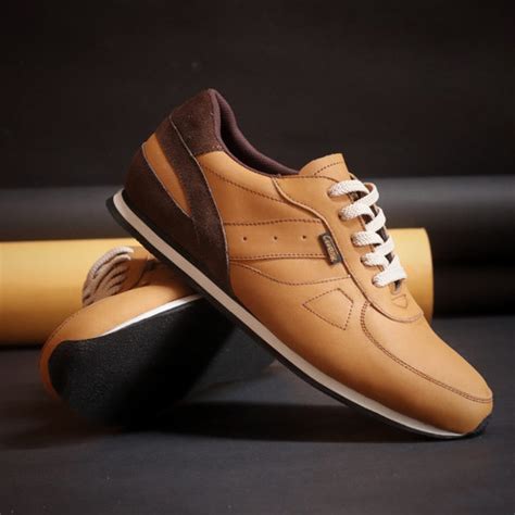 Jual Sepatu Pria Sneakers Cevany Jellal Tan Casual Kulit Asli Kota