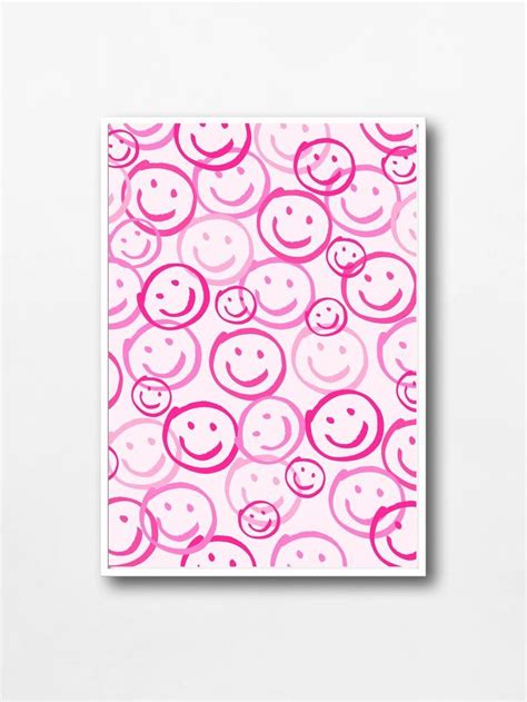 A Pink Poster With Smiley Faces On It