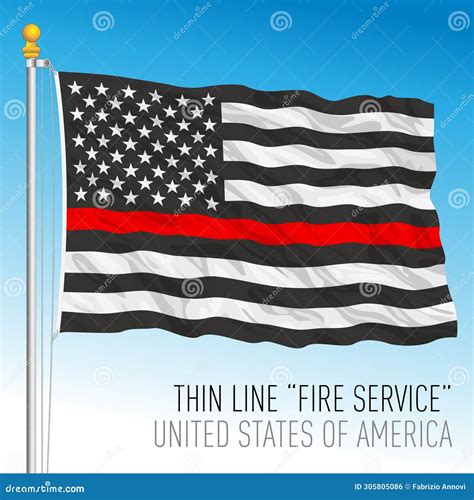 USA, Thin Line Red Waving Flag, Fire Service Symbol, USA Stock ...