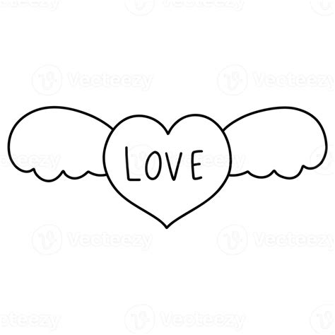 Love heart with wings, heart hand drawn illustration 20786501 PNG