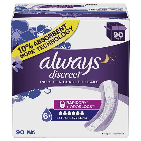 Always Discreet Incontinence Pads Extra Heavy Absorbency Long Length