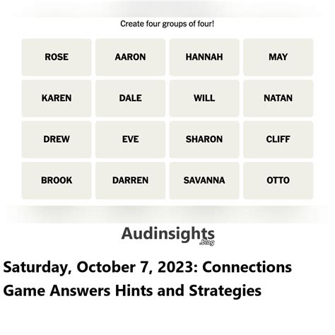 Saturday, October 7, 2023: Connections Game Answers Hints and ...