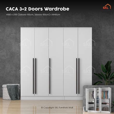 CACA 5FT 3 2 DOORS WARDROBE WITH SHELF Almari Baju Kabinet Baju