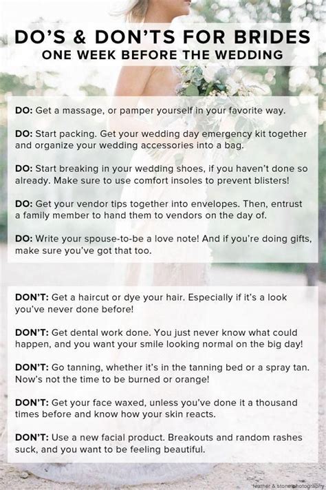 Important Dos And Donts For Brides One Week Before The Wedding