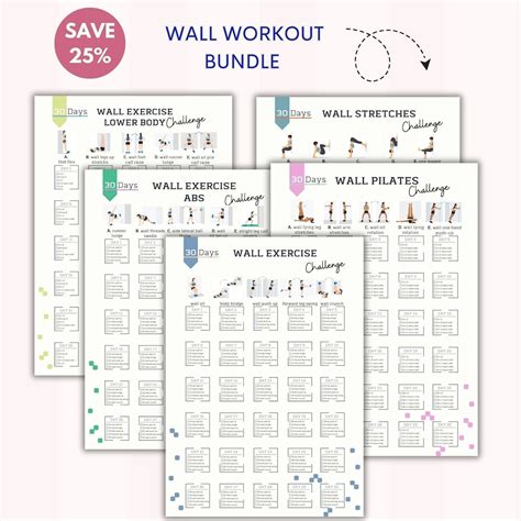 Wall Workout Bundle wall Exercise wall Pilates 30 Day Challenge abs ...