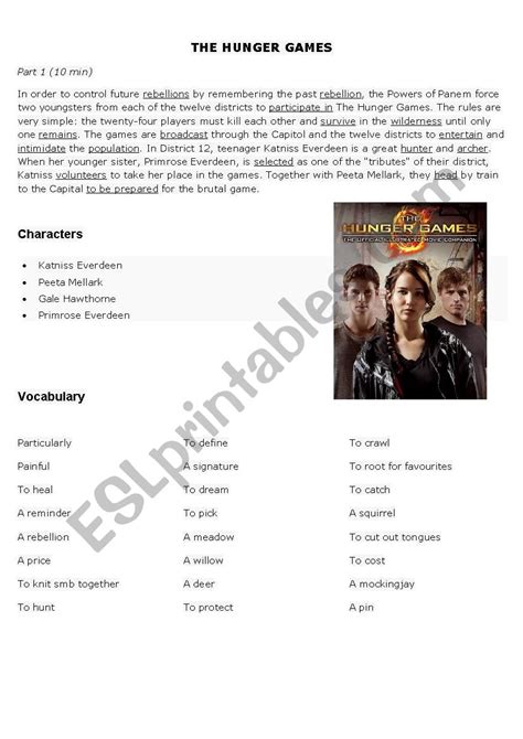 The Hunger Games Movie Worksheet Worksheet Free Esl Printable Keski