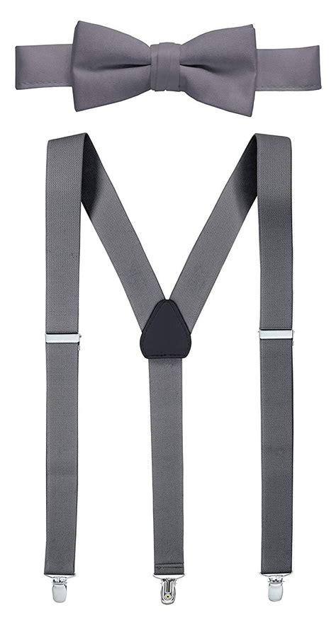 Mens Classic Solid Suspenders Matching Bow Tie Set Braces Men S