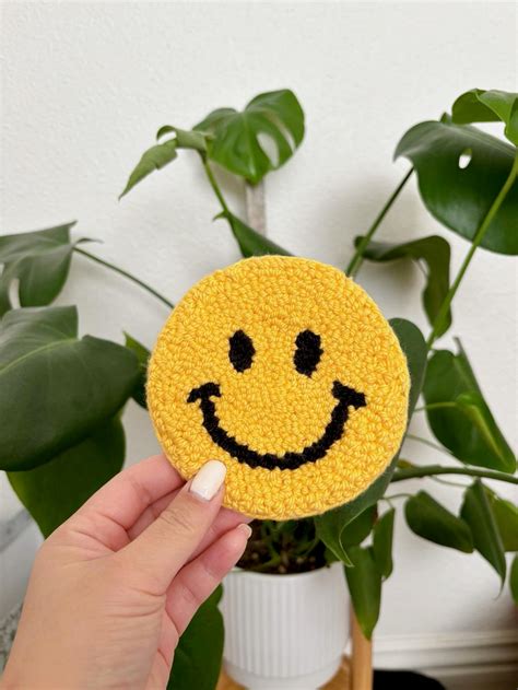 Smiley Face Needle Punch Coaster Coffee Coaster Office Decor Tufted Coaster Mug Rug House