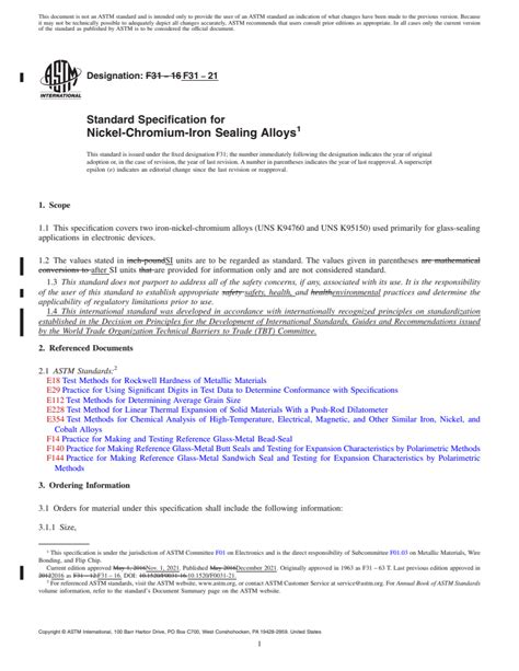 ASTM F31 21 Standard Specification For Nickel Chromium Iron Sealing