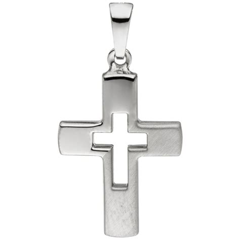 JOBO Anhänger Kreuz 925 Sterling Silber teil matt Kreuzanhänger Silberkreuz