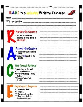 R A C E Constructed Response Writing Template Race Writing Writing