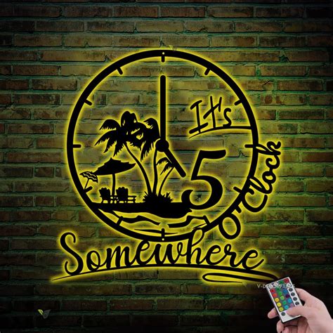 Its 5 Oclock Somewhere Metal Sign With Led Light Home Bar Decor Pub