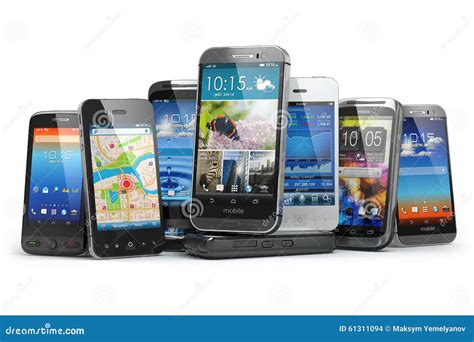 Choose Mobile Phone. Row of the Different Smartphones Stock Photo ...