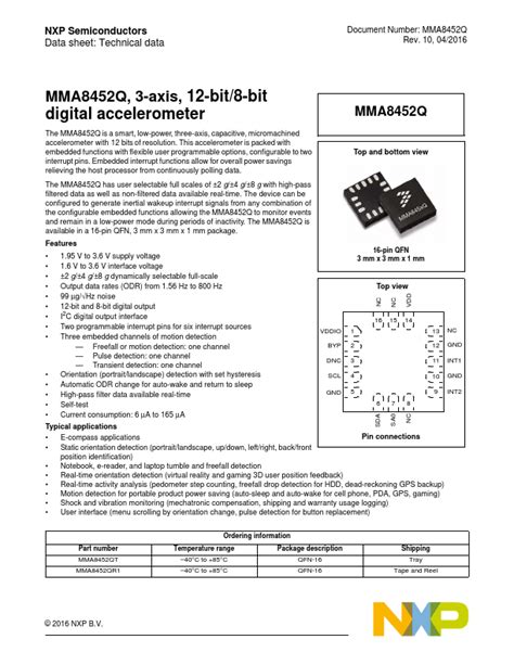 MMA8452Q DataSheet | NXP