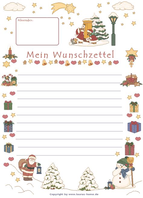 Wunschzettel Vorlage Weihnachtswunschzettel Briefpapier Weihnachten