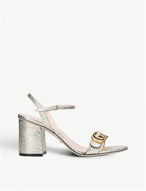 Gucci Marmont Metallic Leather Sandals In Metallic Lyst