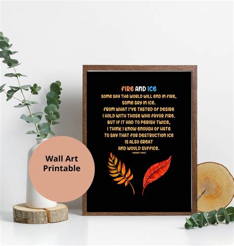 Fire And Ice Robert Frost Poem Print Wall Art Instant Download