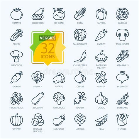 Vegetarian Vegetable Veggies Minimal Thin Line Web Icon Set