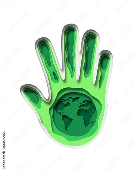 Green Paper Cut Earth Planet Inside Human Hand Modern 3d Papercut