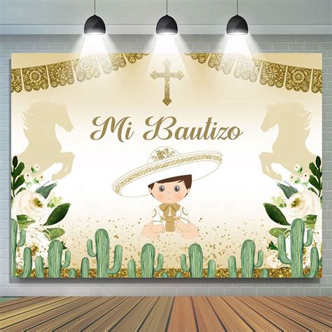 Gold Glitter Flags Mi Bautizo Baby Shower Backdrop In Baby