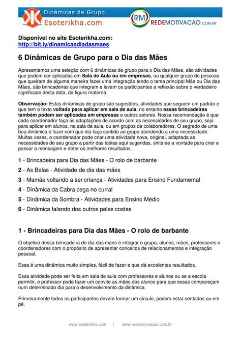 PDF 6 Dinâmicas de Grupo para o Dia das Mães PDF file6 Dinâmicas