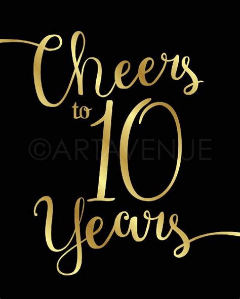 Cheers To 10 Years Black And Gold Chic Printables Party Sign Downloads