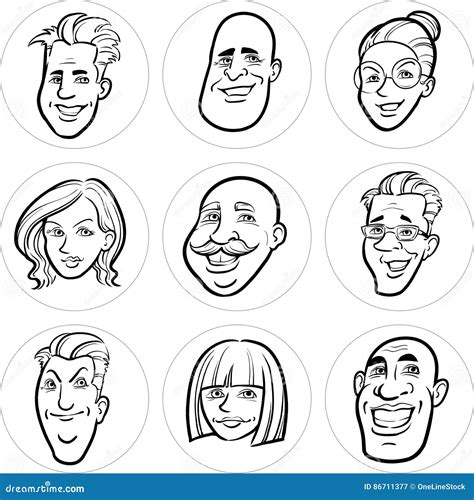 Dibujo Lineal De Las Caras Diversas De La Gente Ilustración del Vector