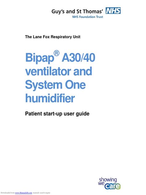 Bipap A30 40 Ventilator And System One Humidifier Patient Start Up User Guide Pdf