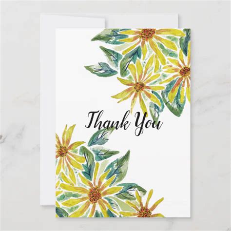 Yellow Watercolor Flowers Thank You Card Zazzle