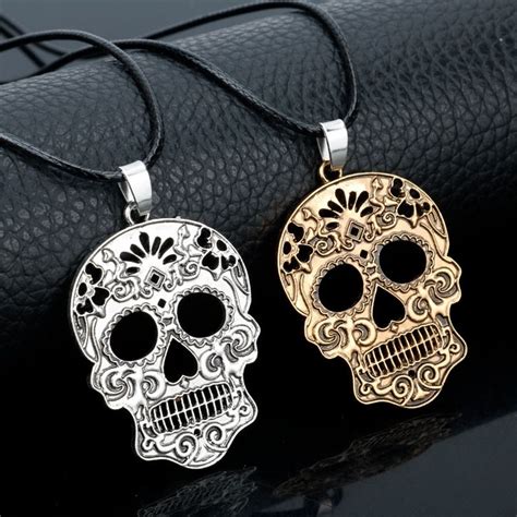 Unisex Mexican Skull Pendant Necklace Sugar Skull Pendant Skull