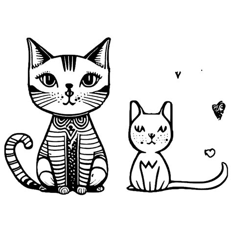 Black And White Cats In Love With Mice Coloring Page · Creative Fabrica