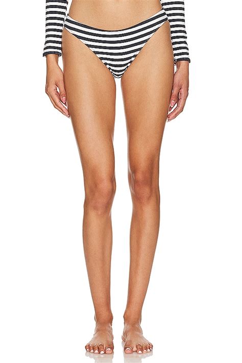 Solid Striped Bella Bikini Bottom In Blackout Marshmallow Revolve