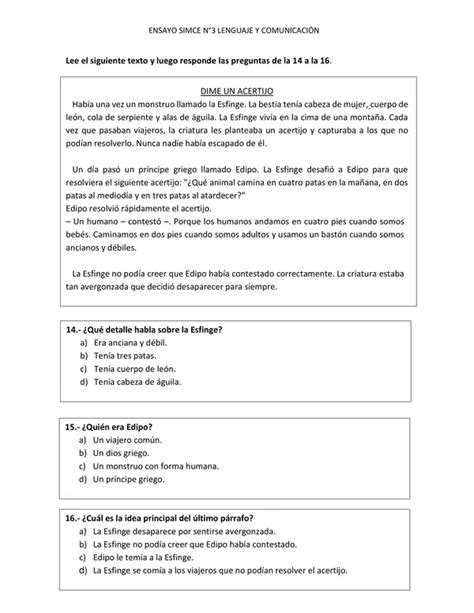 Ensayo Simce N°3 Lenguaje Y Comunicación Profesocial