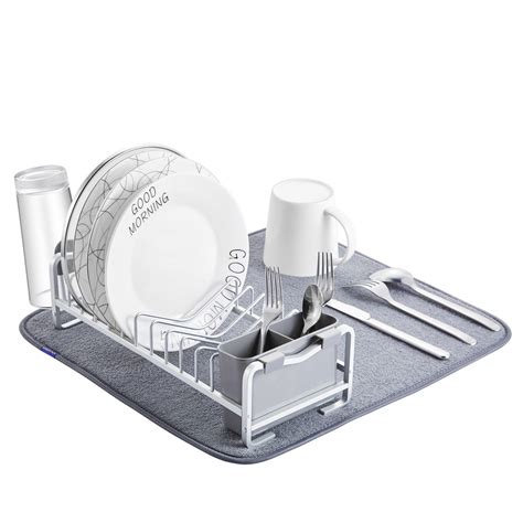 Aluminum Compact Dish Drying Rack with Microfiber Drying Mat 112050 ...