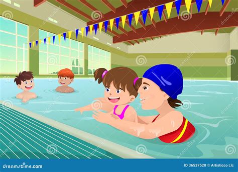 Kids Having A Swimming Lesson In Indoor Pool Royalty Free Stock Photos - Image: 36537528