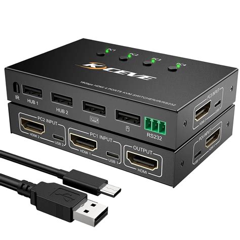 Kceve Kvm Switch With Serial Port Control 4k60hz 4 In 1 Out Hdmi Kvm