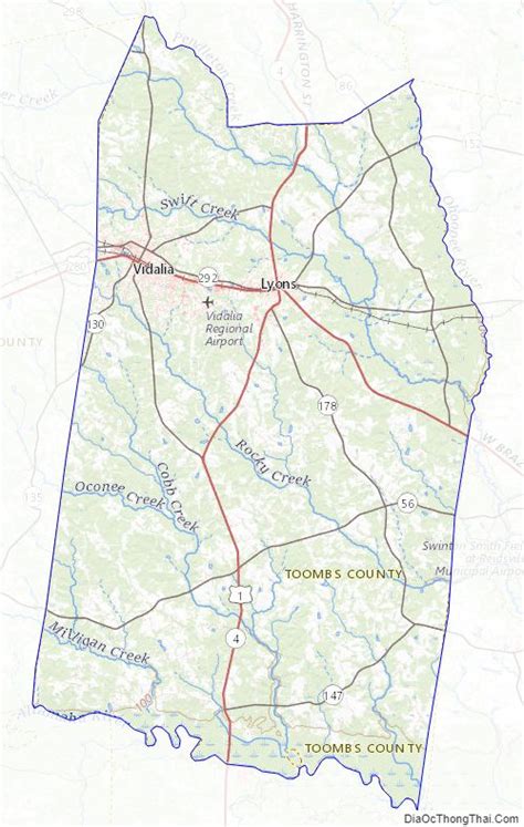 Map of Toombs County, Georgia - Thong Thai Real