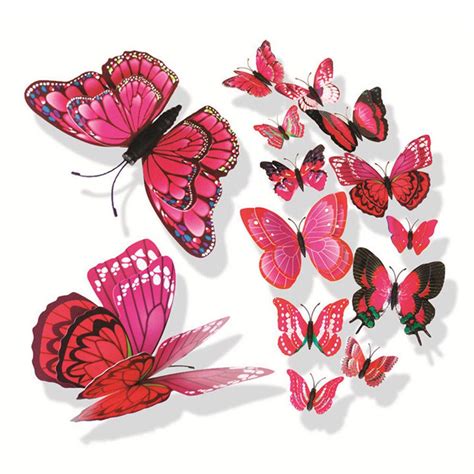 Buy 12pcsset Double Layer Wing 3d Butterfly Magnet Fridge Decor Wall Sticker At Affordable